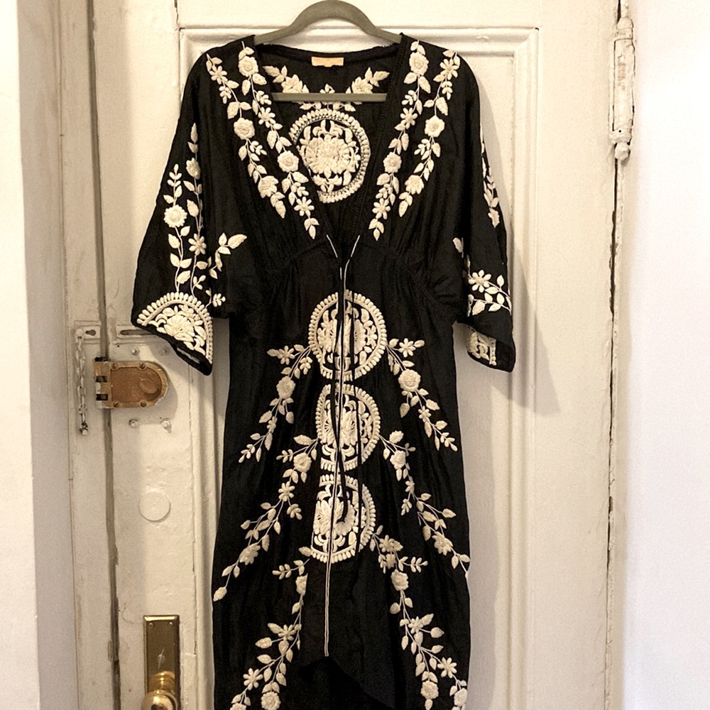 Vintage handmade silk embroidered dress.
